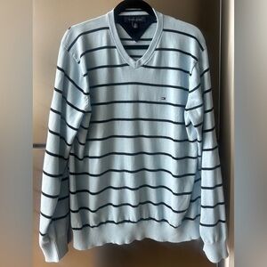 Tommy Hilfiger Light Blue Striped V Neck Sweater XL Cotton
